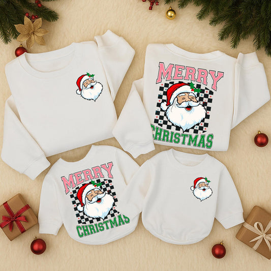 Retro Santa Claus Merry Christmas Sweatshirt Vintage Graphic Toddler Holiday Outfit Two Sided Sweater