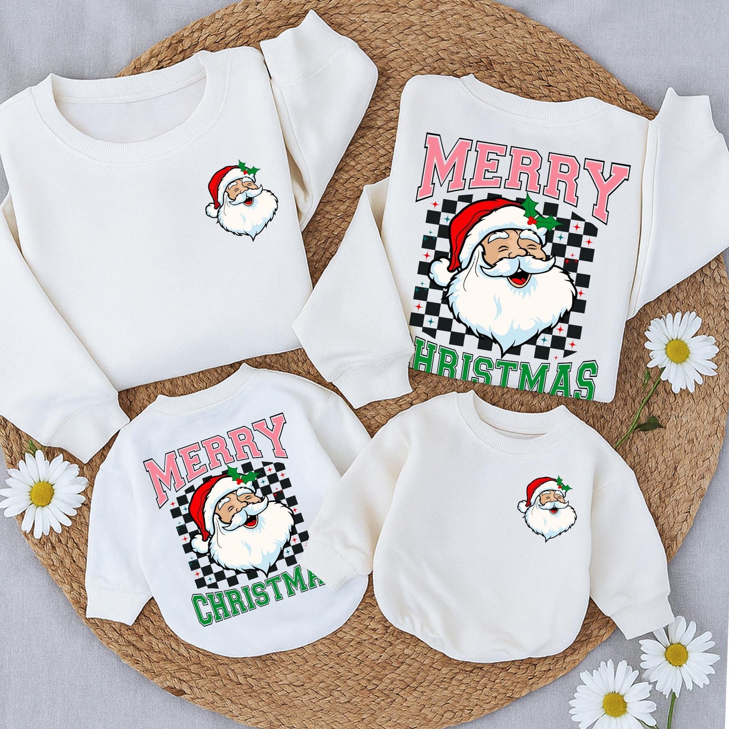 Retro Santa Claus Merry Christmas Sweatshirt Vintage Graphic Toddler Holiday Outfit Two Sided Sweater