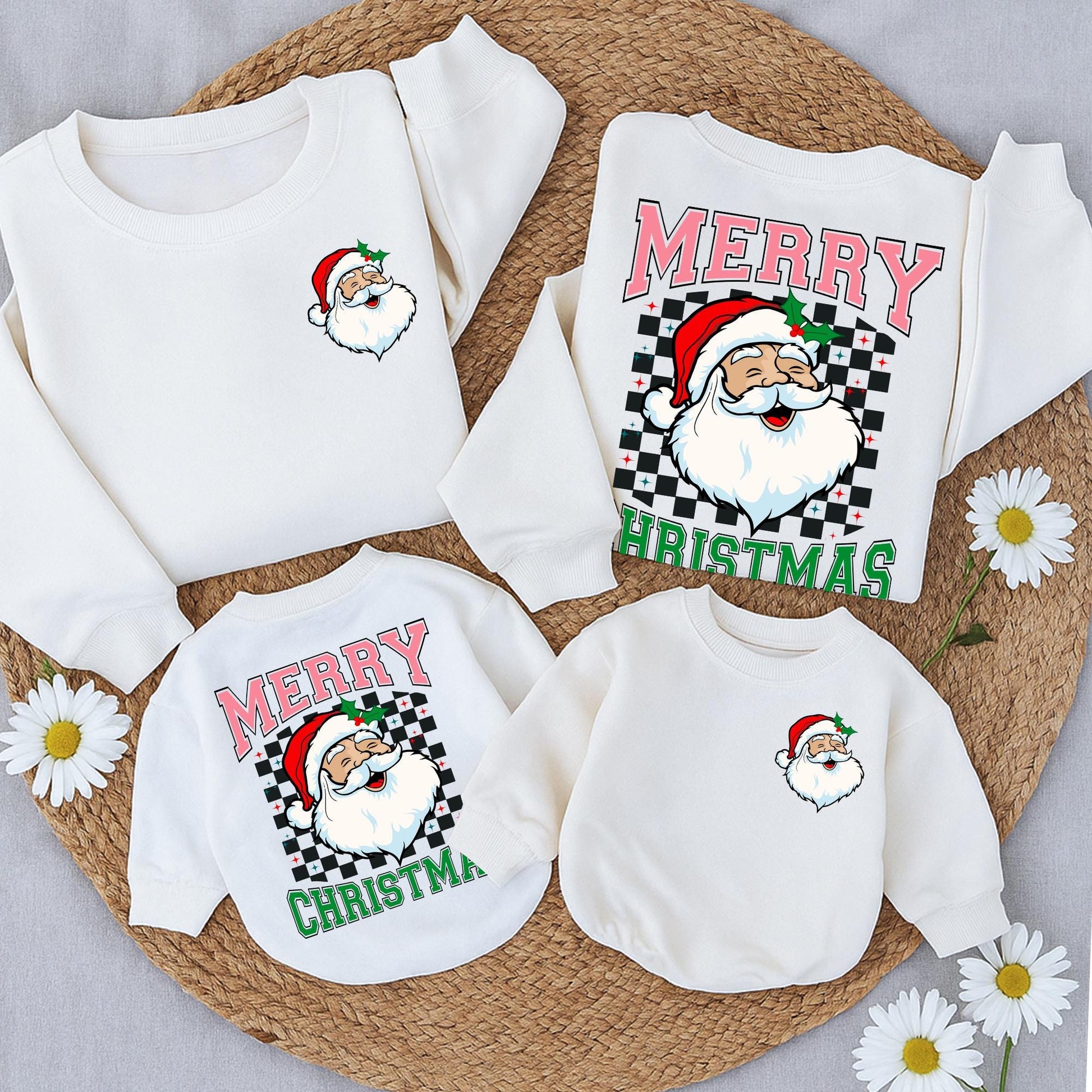 Retro Santa Claus Merry Christmas Sweatshirt Vintage Graphic Toddler Holiday Outfit Two Sided Sweater