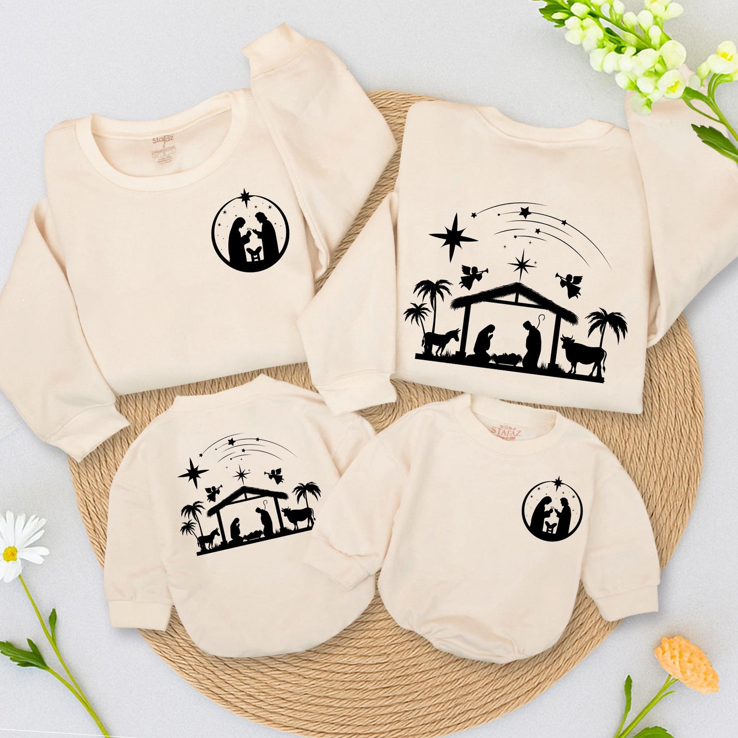 Oh Holy Night Nativity Scene Sweatshirt Simple Illustrative Christian Christmas Jesus Baby Birth Simple Art Christian Gift Cozy Holiday Wear