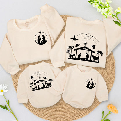 Oh Holy Night Nativity Scene Sweatshirt Simple Illustrative Christian Christmas Jesus Baby Birth Simple Art Christian Gift Cozy Holiday Wear
