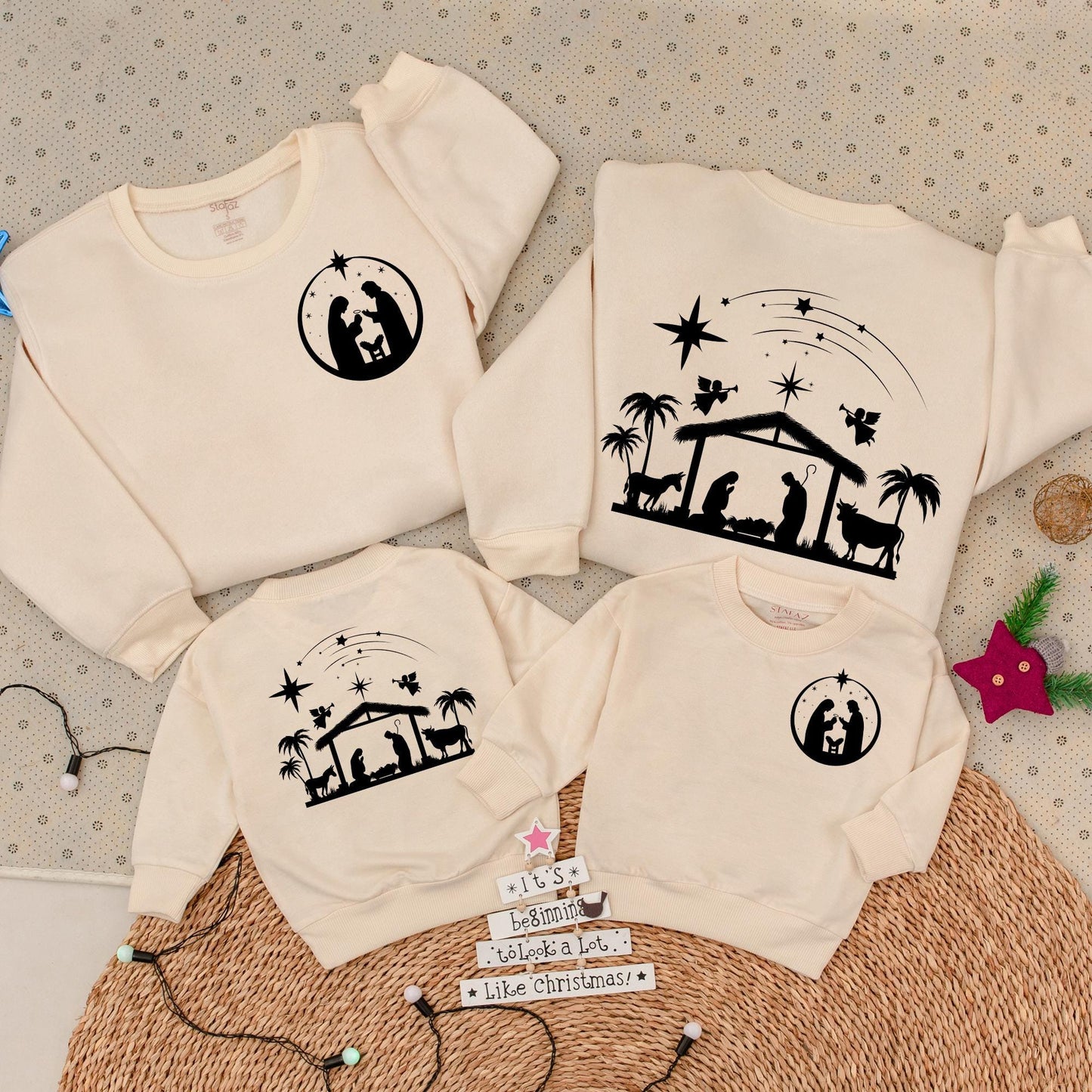 Oh Holy Night Nativity Scene Sweatshirt Simple Illustrative Christian Christmas Jesus Baby Birth Simple Art Christian Gift Cozy Holiday Wear
