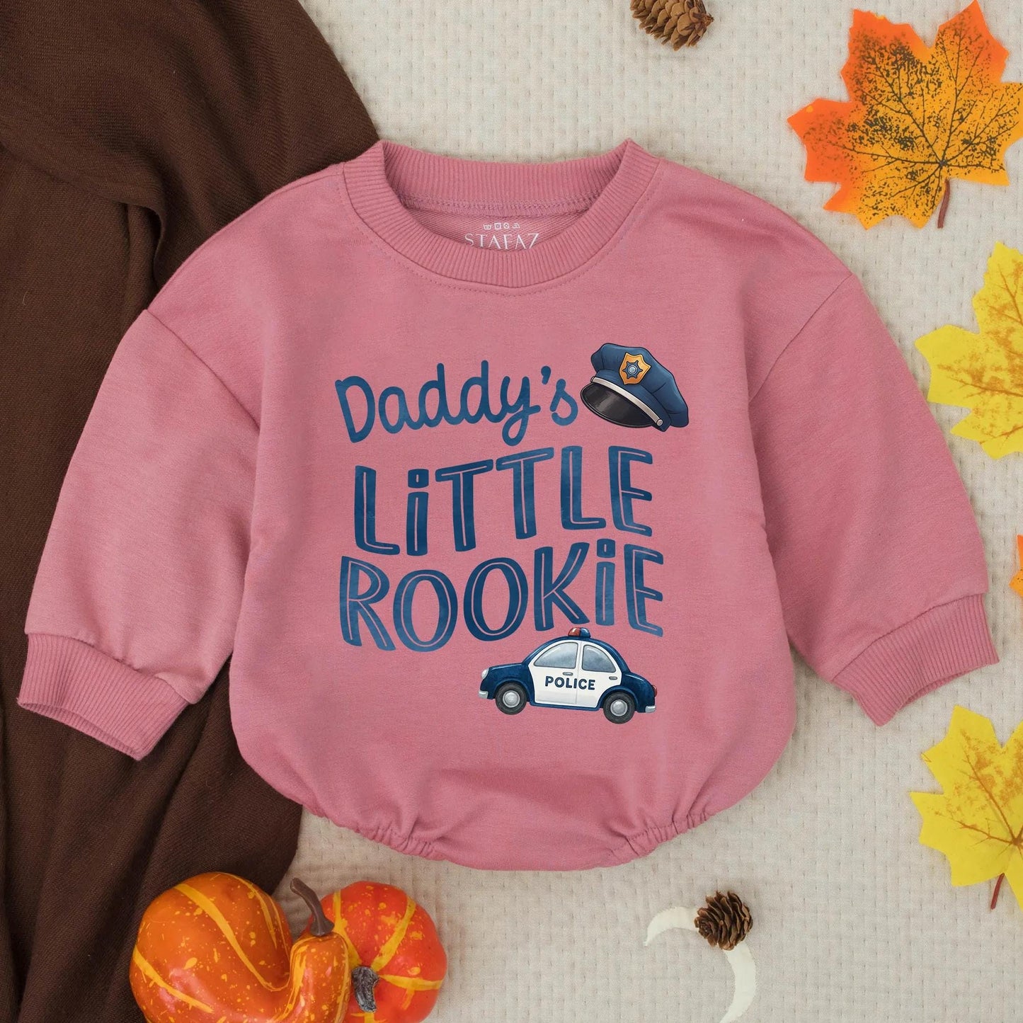 Daddy's Little Rookie Police Officer Bubble Romper Cute Blue Hat & Car Baby Outfit Father's Day Gift Toddler Cop Clothes
