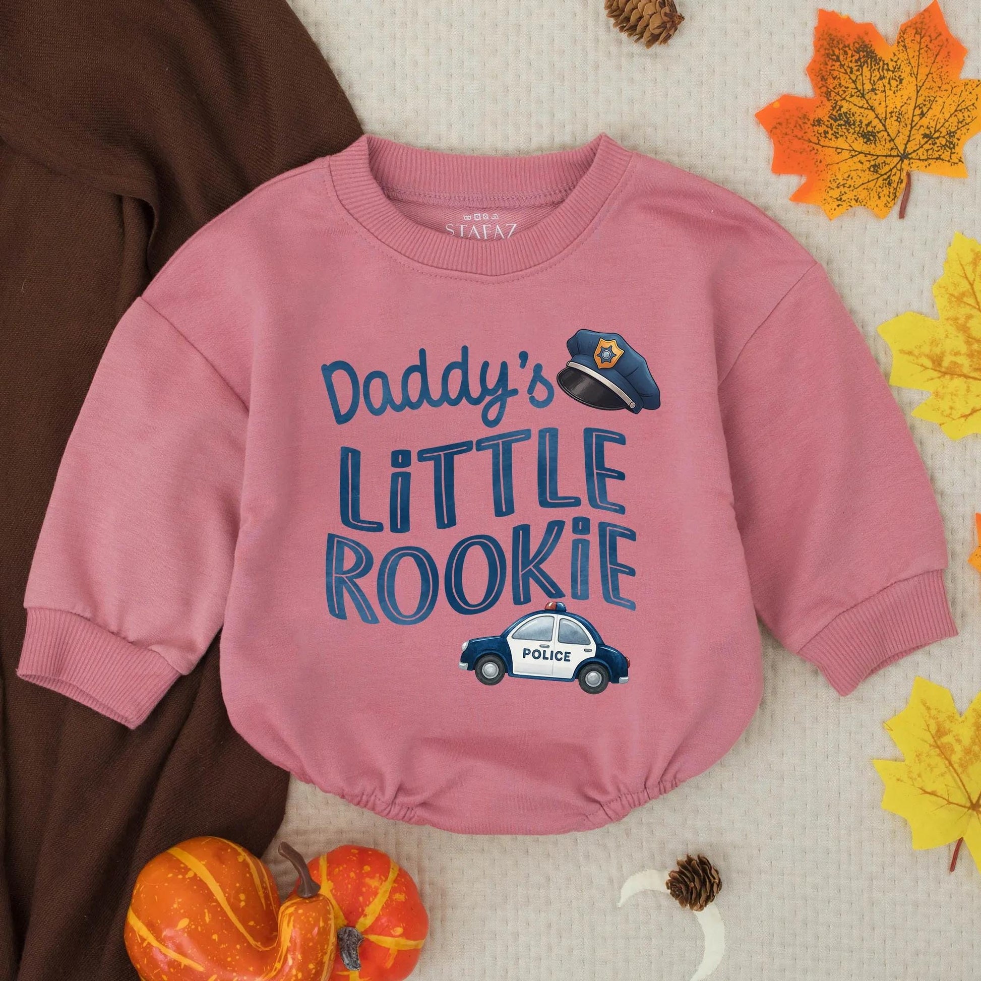 Daddy's Little Rookie Police Officer Bubble Romper Cute Blue Hat & Car Baby Outfit Father's Day Gift Toddler Cop Clothes