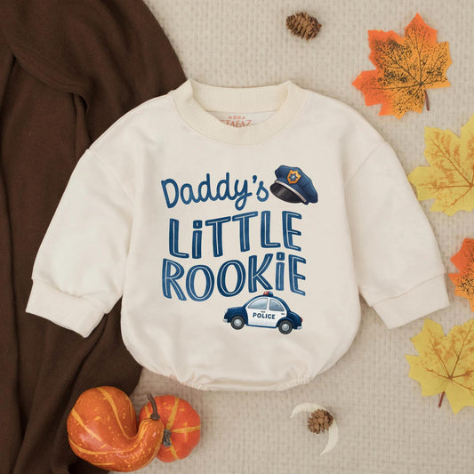 Daddy's Little Rookie Police Officer Bubble Romper Cute Blue Hat & Car Baby Outfit Father's Day Gift Toddler Cop Clothes