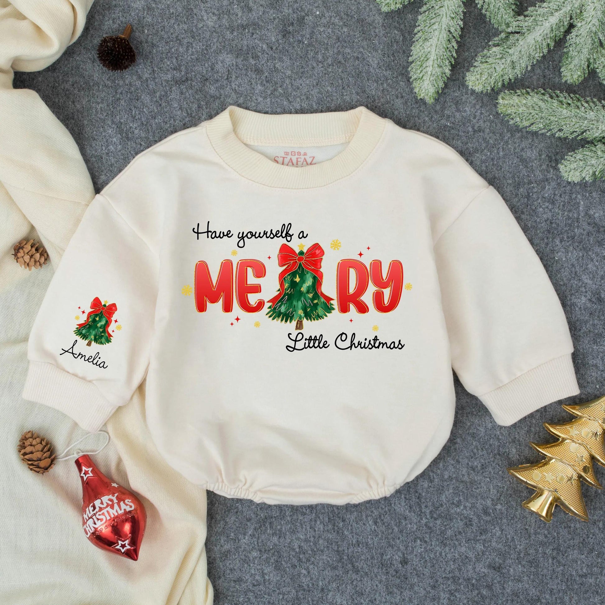 Personalized Merry Little Christmas Romper, Amelia's First Christmas Outfit, Bow Bodysuit, Winter Girl Clothes, Baby Shower Gift, Festive Holiday Romper Clothes