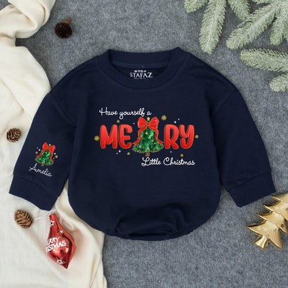 Personalized Merry Little Christmas Romper, Amelia's First Christmas Outfit, Bow Bodysuit, Winter Girl Clothes, Baby Shower Gift, Festive Holiday Romper Clothes