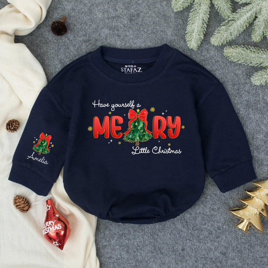 Personalized Merry Little Christmas Romper, Amelia's First Christmas Outfit, Bow Bodysuit, Winter Girl Clothes, Baby Shower Gift, Festive Holiday Romper Clothes