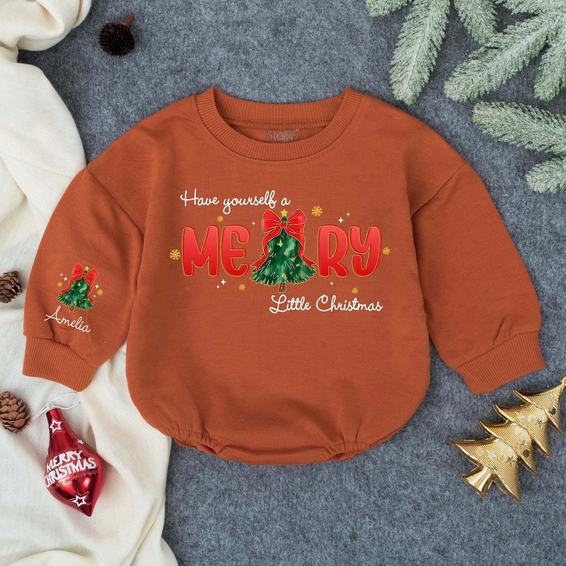 Personalized Merry Little Christmas Romper, Amelia's First Christmas Outfit, Bow Bodysuit, Winter Girl Clothes, Baby Shower Gift, Festive Holiday Romper Clothes