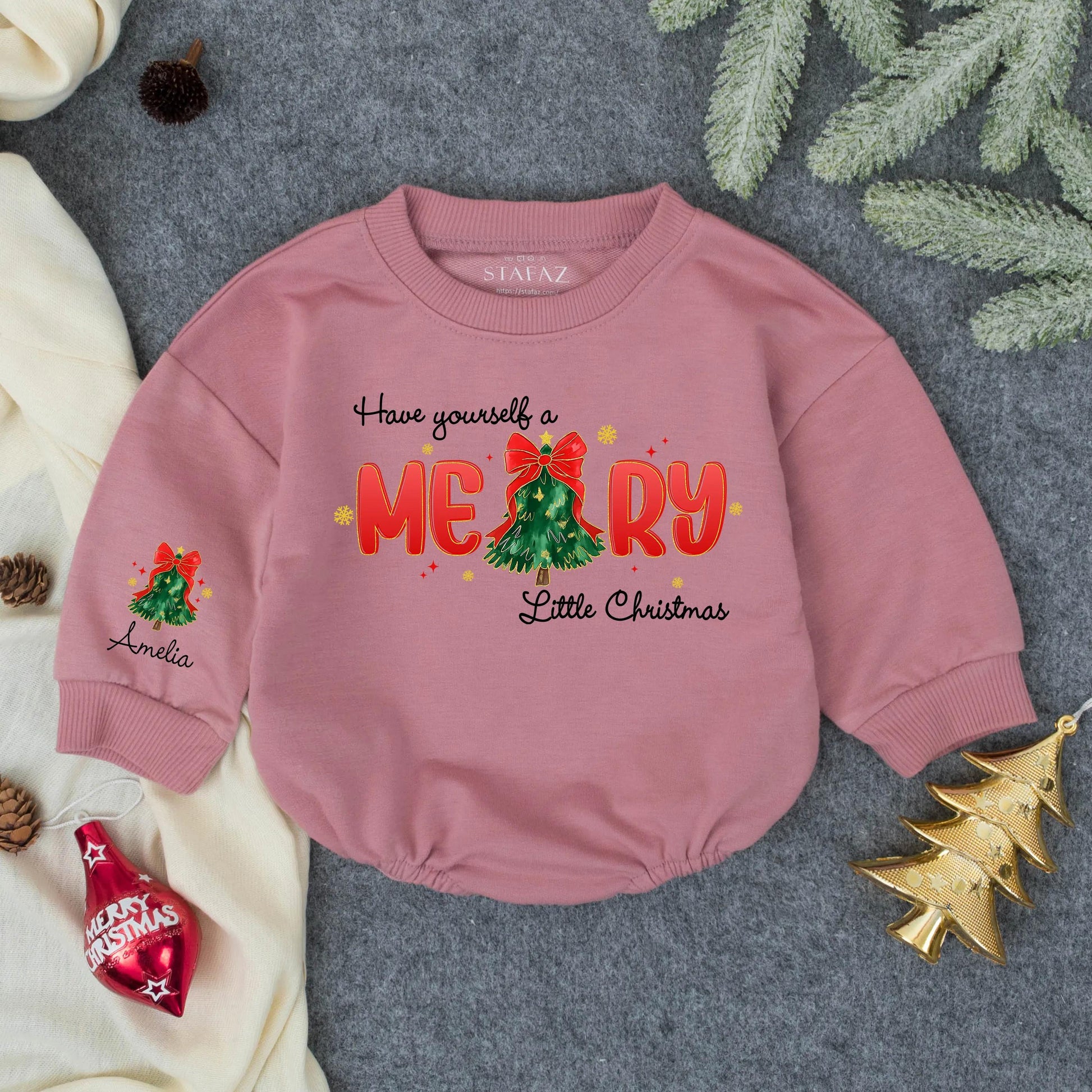 Personalized Merry Little Christmas Romper, Amelia's First Christmas Outfit, Bow Bodysuit, Winter Girl Clothes, Baby Shower Gift, Festive Holiday Romper Clothes