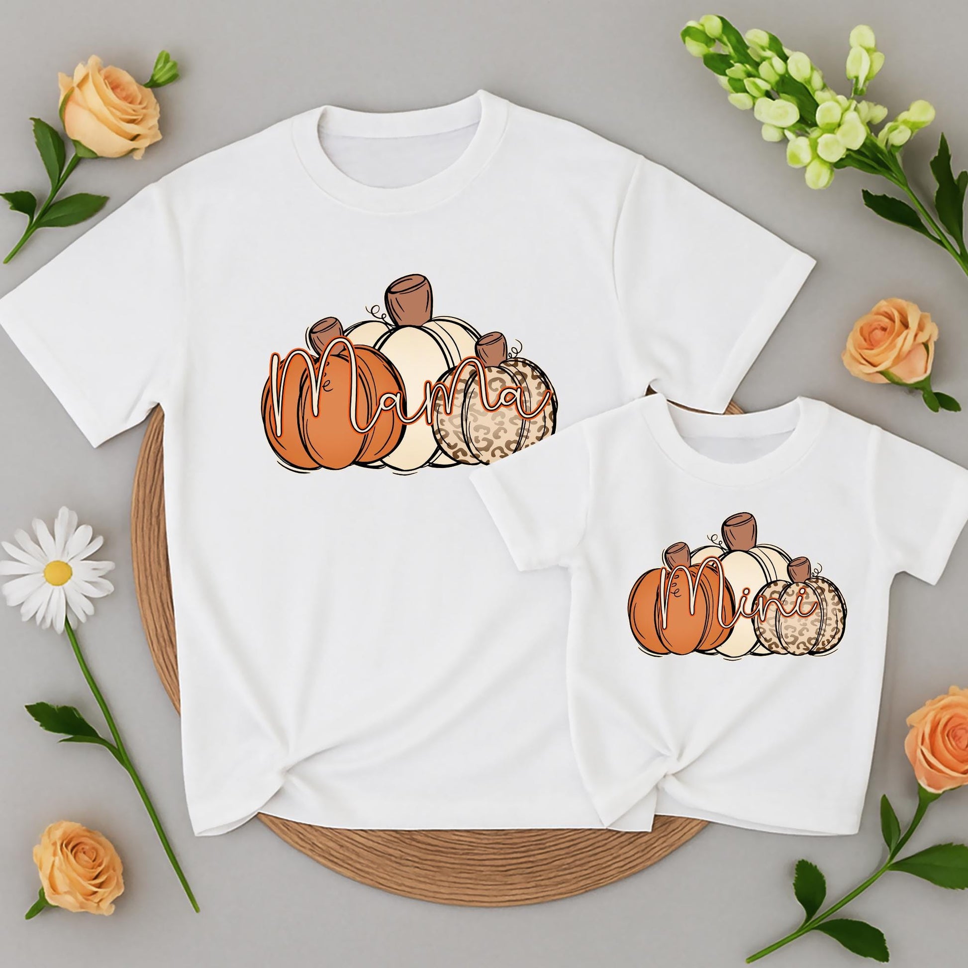 Leopard Pumpkin Family Matching Shirts: Fall Outfits for Mama, Mini, Dad & Brother, Thanksgiving T-Shirts, Cute Matching Fall Outfit Set (139 chars)