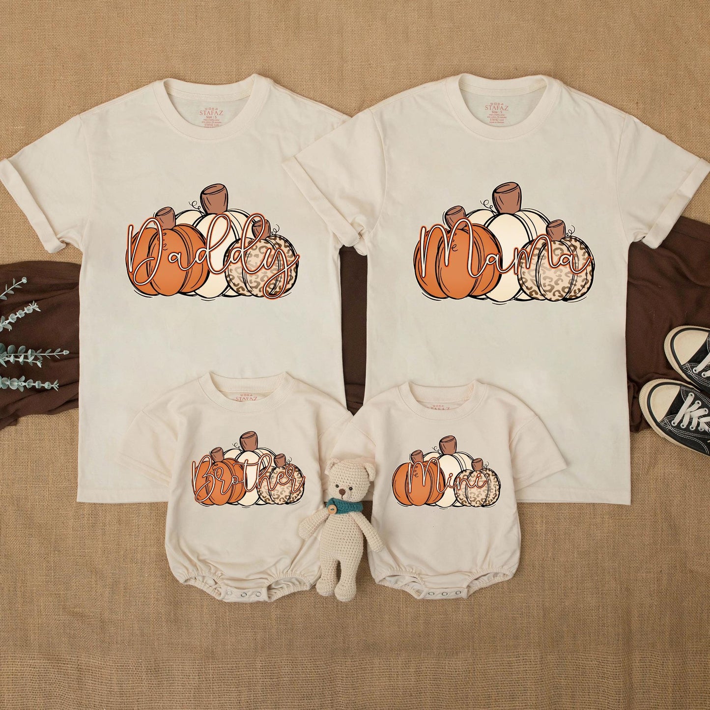 Leopard Pumpkin Family Matching Shirts: Fall Outfits for Mama, Mini, Dad & Brother, Thanksgiving T-Shirts, Cute Matching Fall Outfit Set (139 chars)