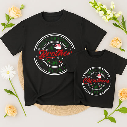 My First Christmas 2025 Personalized Family Matching Shirt for Mom Dad Brother Baby Vintage Festive Snowflakes Candy Canes