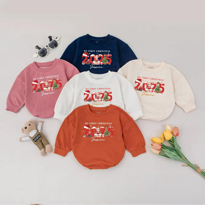 Personalized My First Christmas 2025 Romper, Custom Name Baby Bodysuit, Festive Holiday Outfit, Glitter Xmas Gift, Infant Clothes, Newborn Romper (Jessica)