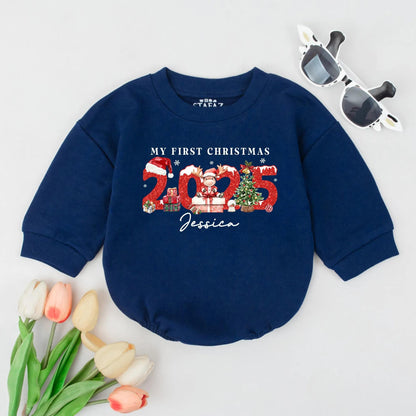 Personalized My First Christmas 2025 Romper, Custom Name Baby Bodysuit, Festive Holiday Outfit, Glitter Xmas Gift, Infant Clothes, Newborn Romper (Jessica)