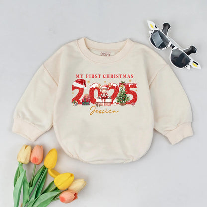 Personalized My First Christmas 2025 Romper, Custom Name Baby Bodysuit, Festive Holiday Outfit, Glitter Xmas Gift, Infant Clothes, Newborn Romper (Jessica)