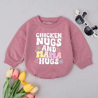 Chicken Nugs & Mama Hugs Bubble Romper Whimsical Retro Baby Toddler Clothes Cute New Mom Gift Gender Neutral