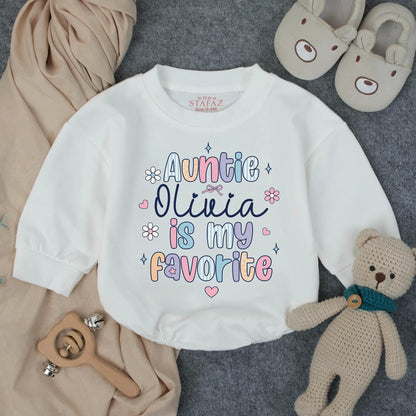 Customized Auntie Olivia is My Favorite Baby Romper Pastel Whimsical Font Cute Hand-drawn Design New Aunt Gift Infant Bodysuit Toddler Outfit