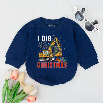 I Dig Christmas Bubble Romper Baby Boy Construction Truck Outfit Holiday Clothes Xmas Gift, Excavator Design, Baby Shower Present