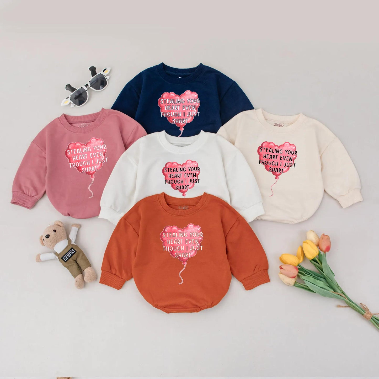 Stealing Heart Bubble Romper Baby Girl First Valentine's Day Outfit Funny Newborn Bodysuit Heart Balloon Design Gift