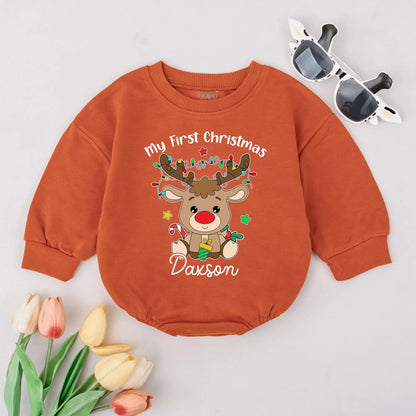 Personalized My First Christmas Romper with Daxson Reindeer Lights for Baby Boys & Girls Cute Holiday Outfit Toddler