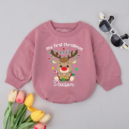 Personalized My First Christmas Romper with Daxson Reindeer Lights for Baby Boys & Girls Cute Holiday Outfit Toddler