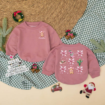 Caroline's Western Christmas Bow Romper for Baby Girl | Pink & Green Holiday Bodysuit, Cute Cowboy Xmas Outfit