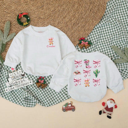 Caroline's Western Christmas Bow Romper for Baby Girl | Pink & Green Holiday Bodysuit, Cute Cowboy Xmas Outfit