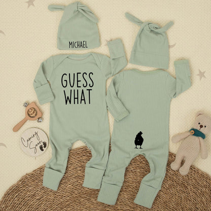 Custom Guess What Chicken Butt Bodysuit Funny Newborn Baby Outfit for Boys or Girls Soft Cotton Baby Shower Gift Coming Home Clothes