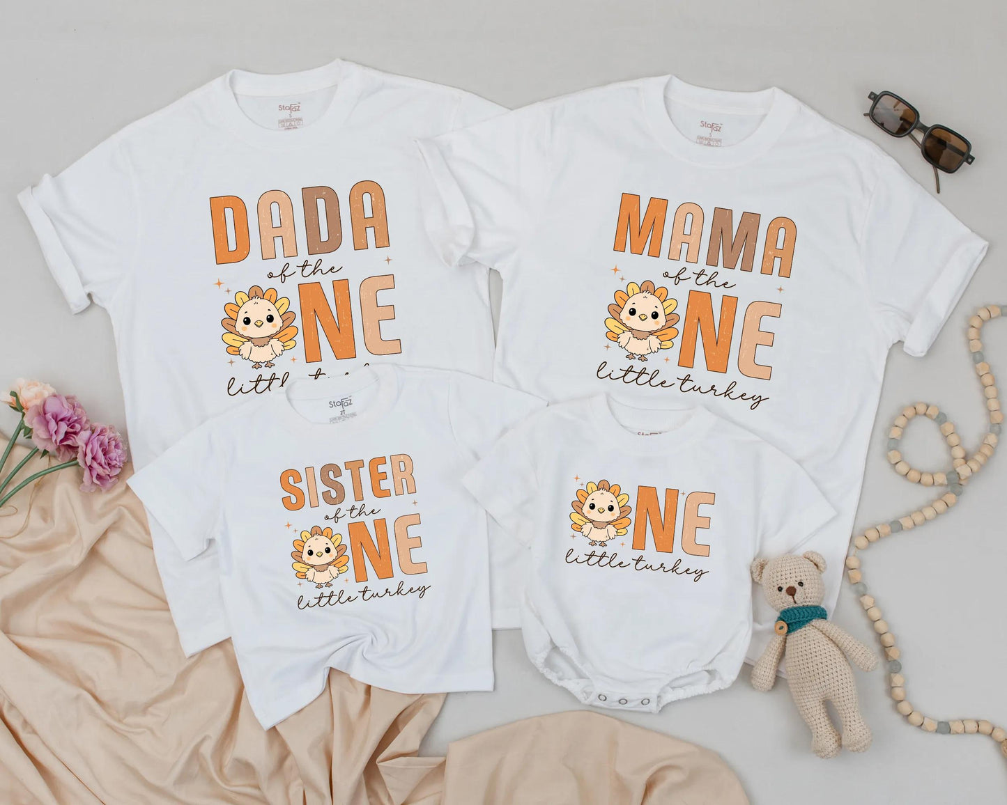 Thanksgiving Family Matching Birthday Shirts, Cute Turkey Outfit for ONE, Fall First Birthday Clothes, Dada Mama Sister Little Turkey, Comfy Cotton (140 chars)
