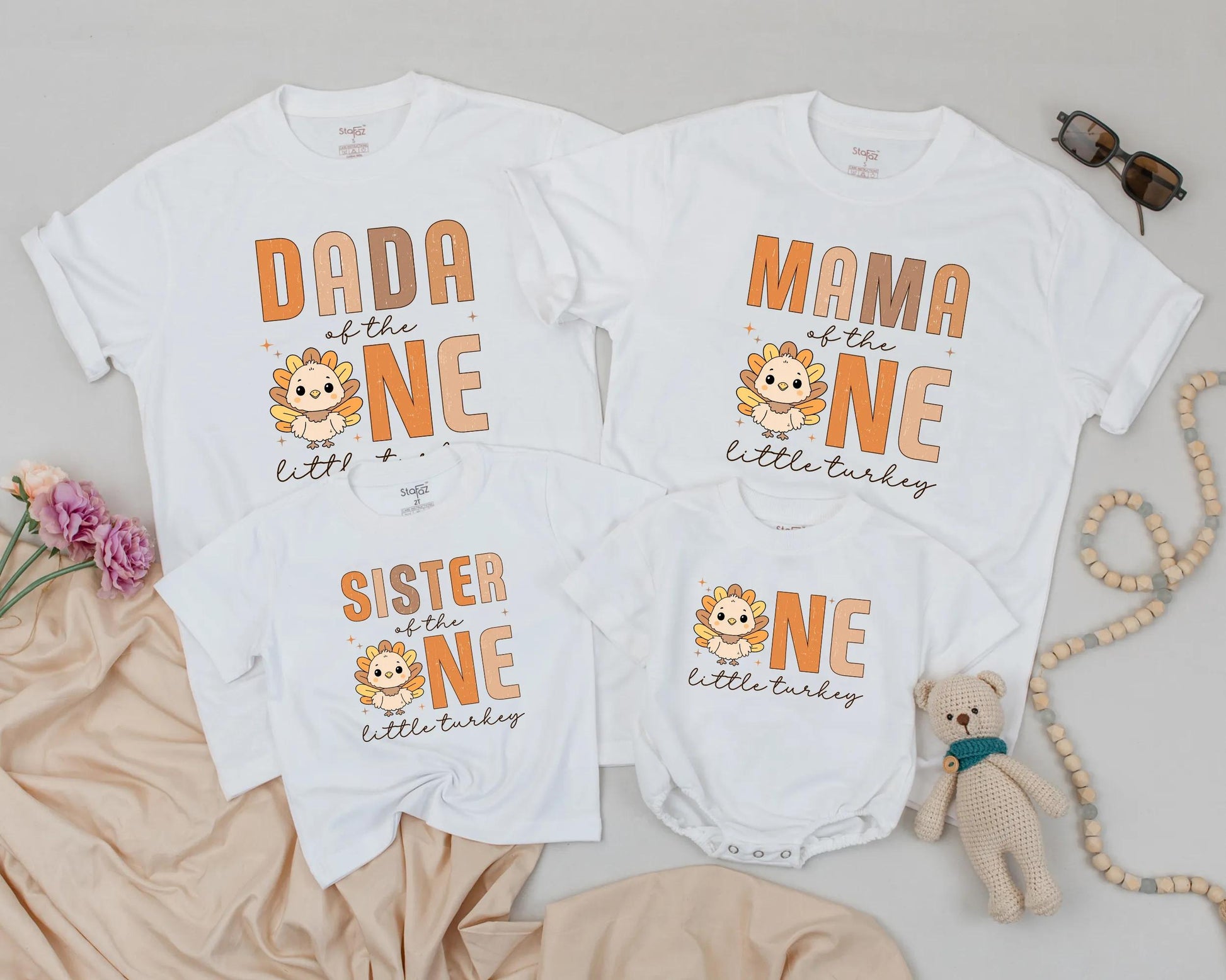 Thanksgiving Family Matching Birthday Shirts, Cute Turkey Outfit for ONE, Fall First Birthday Clothes, Dada Mama Sister Little Turkey, Comfy Cotton (140 chars)