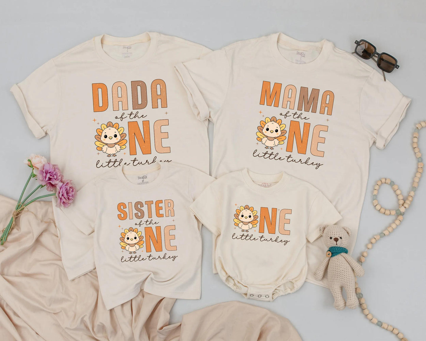 Thanksgiving Family Matching Birthday Shirts, Cute Turkey Outfit for ONE, Fall First Birthday Clothes, Dada Mama Sister Little Turkey, Comfy Cotton (140 chars)