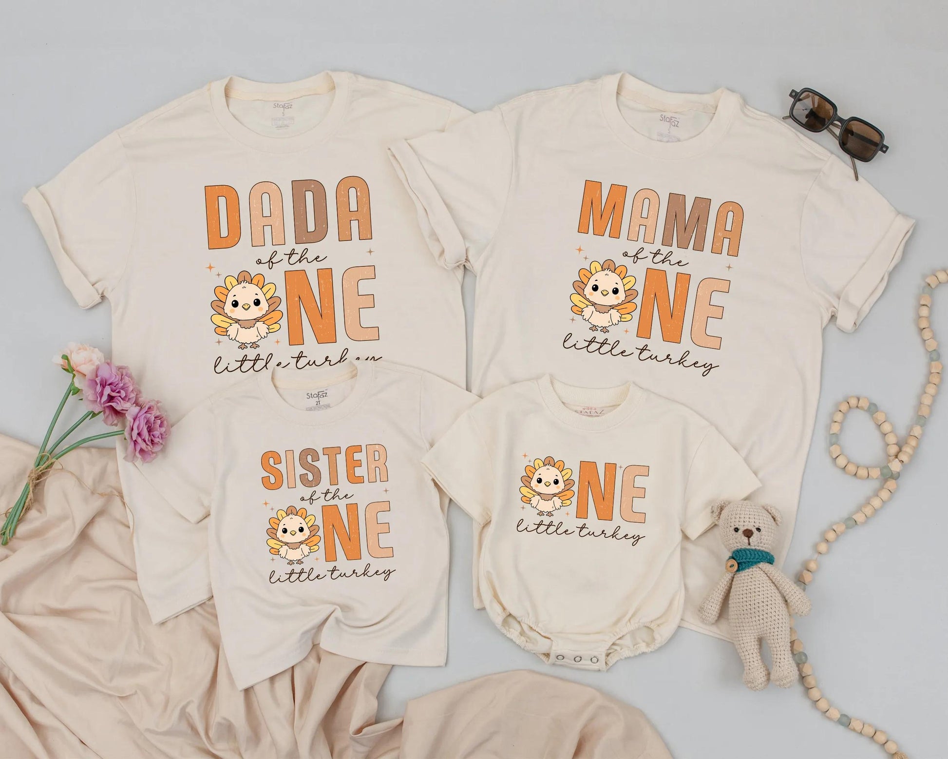 Thanksgiving Family Matching Birthday Shirts, Cute Turkey Outfit for ONE, Fall First Birthday Clothes, Dada Mama Sister Little Turkey, Comfy Cotton (140 chars)