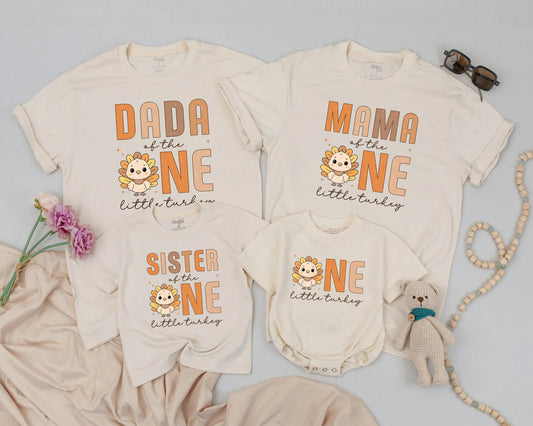 Thanksgiving Family Matching Birthday Shirts, Cute Turkey Outfit for ONE, Fall First Birthday Clothes, Dada Mama Sister Little Turkey, Comfy Cotton (140 chars)