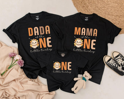 Thanksgiving Family Matching Birthday Shirts, Cute Turkey Outfit for ONE, Fall First Birthday Clothes, Dada Mama Sister Little Turkey, Comfy Cotton (140 chars)