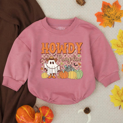 Howdy Pumpkin Cowboy Ghost Romper, Thanksgiving Outfit, Western Fall Baby Clothes, Cute Autumn Toddler Romper, Country Shower Gift (138 chars)