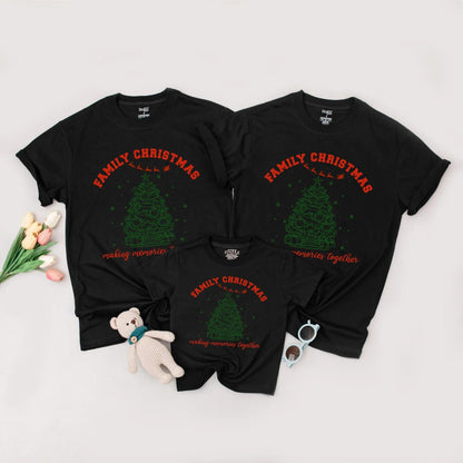 Family Christmas Matching Shirts with Festive Green Tree and Sleigh Design making memories together Cheerful Holiday Tee Comfortable Soft Cotton Outfit