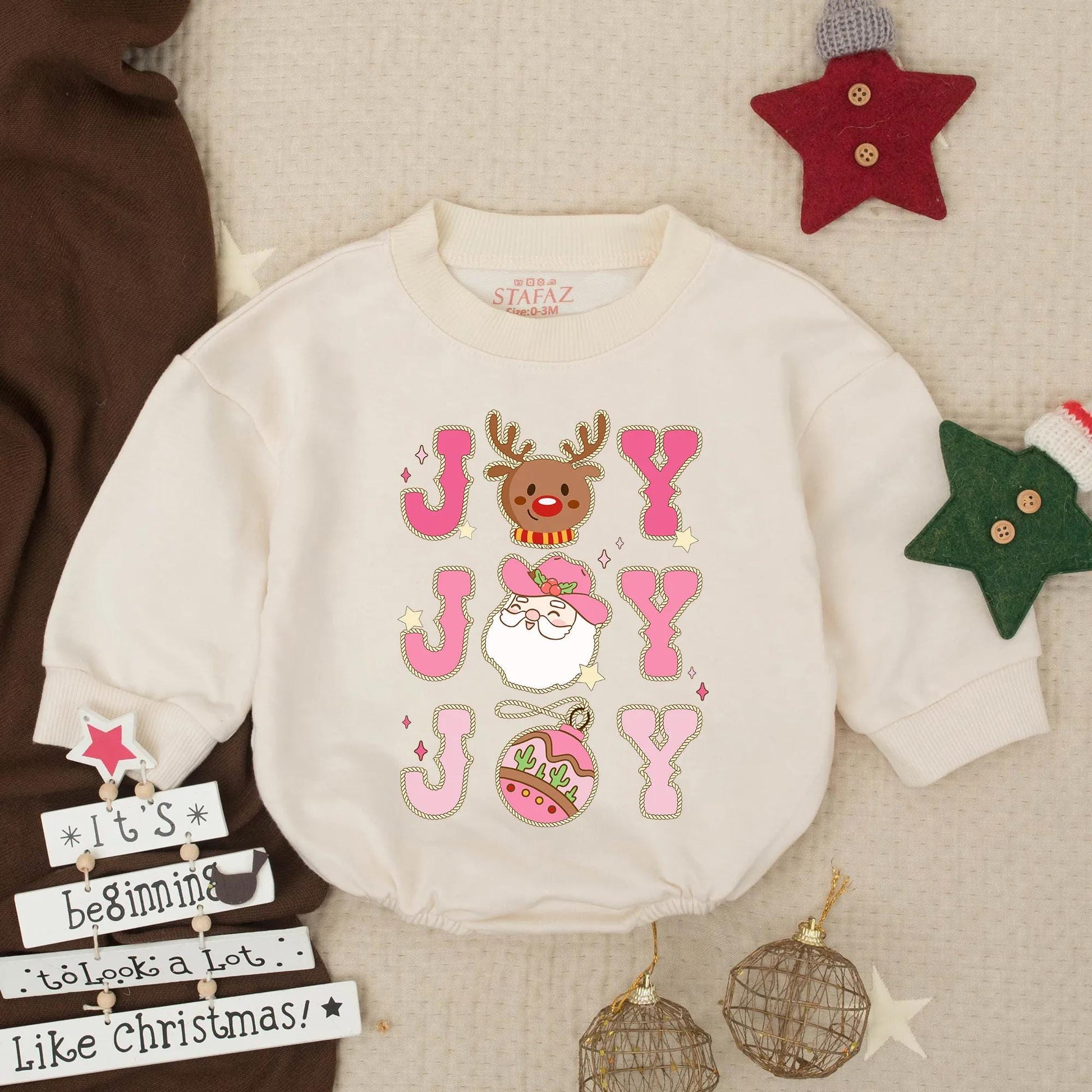 Girly Joy Howdy Christmas Baby Romper Western Infant Outfit with Sparkly Pink Letters Rope Cartoon Santa Reindeer Ornament Toddler Festive Holiday Clothes Rustic Winter Gift