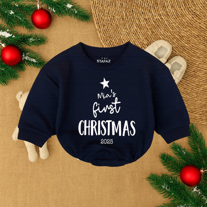 Mia's First Christmas 2025 Baby Girl Romper Sweatshirt Outfit, Sweet Red Star Infant Holiday Sweater New Baby Gift
