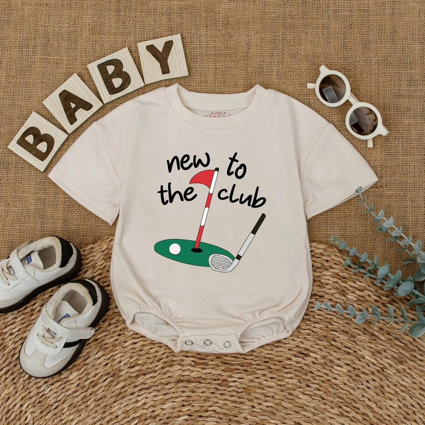New to the Club Golf Baby Romper - Cute Baby Outfit, Golf Hole Design, New Dad Gift, Coming Home Outfit, Baby Shower