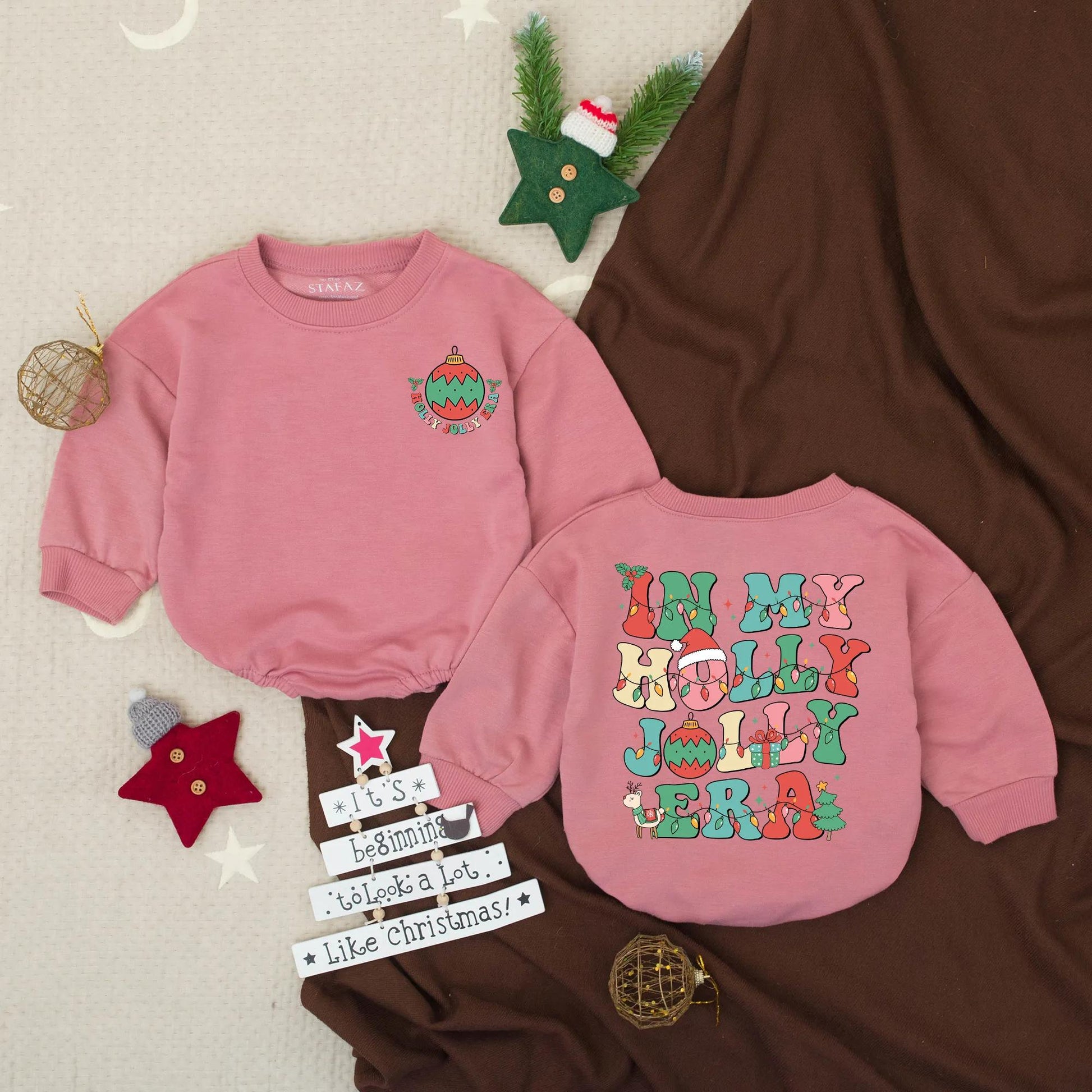 In My Holly Jolly Era Baby Bubble Romper Festive Retro Artwork Christmas Lights Toddler Outfit My First Christmas Gift