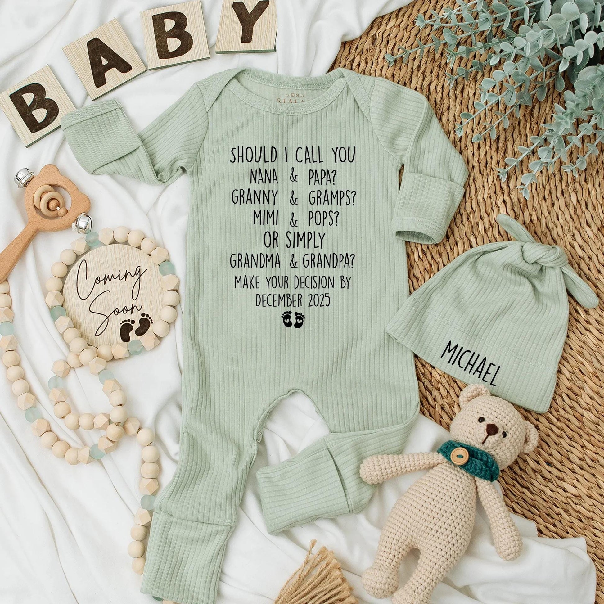 Custom Grandparents Pregnancy Announcement Baby Bodysuit Playful Poem Asking Names Nana Papa Mimi Pops Reveal Gift Newborn Clothes
