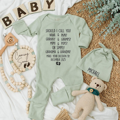 Custom Grandparents Pregnancy Announcement Baby Bodysuit Playful Poem Asking Names Nana Papa Mimi Pops Reveal Gift Newborn Clothes