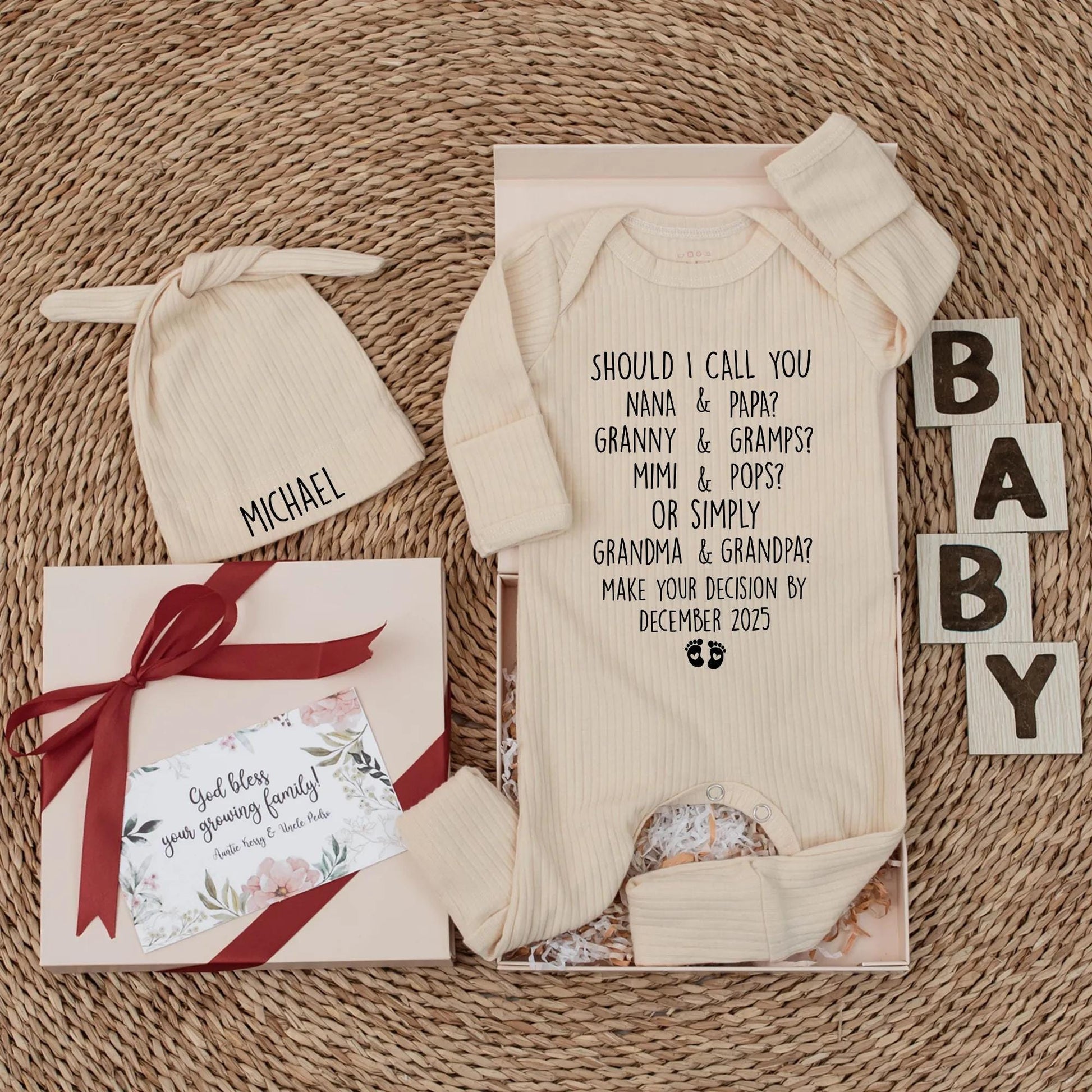 Custom Grandparents Pregnancy Announcement Baby Bodysuit Playful Poem Asking Names Nana Papa Mimi Pops Reveal Gift Newborn Clothes