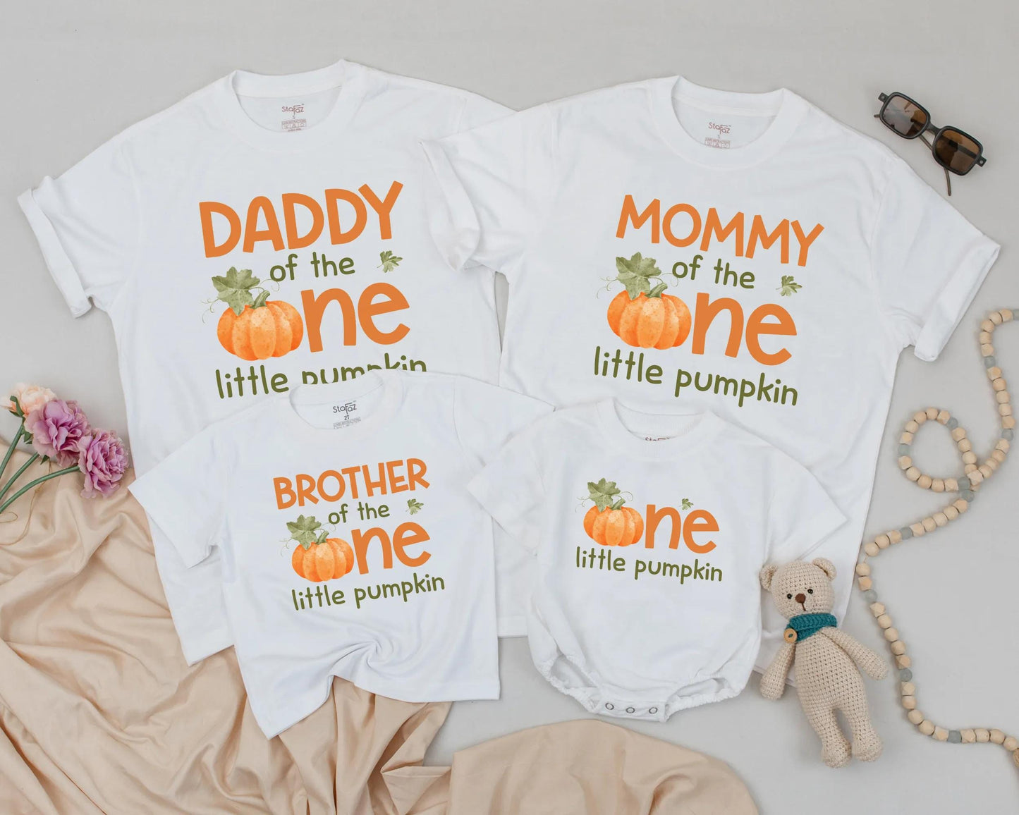 Our Little Pumpkin Is One Matching Family Shirts Retro Fall Pumpkin Birthday Party Outfits Daddy Mommy Brother Vintage Inspired