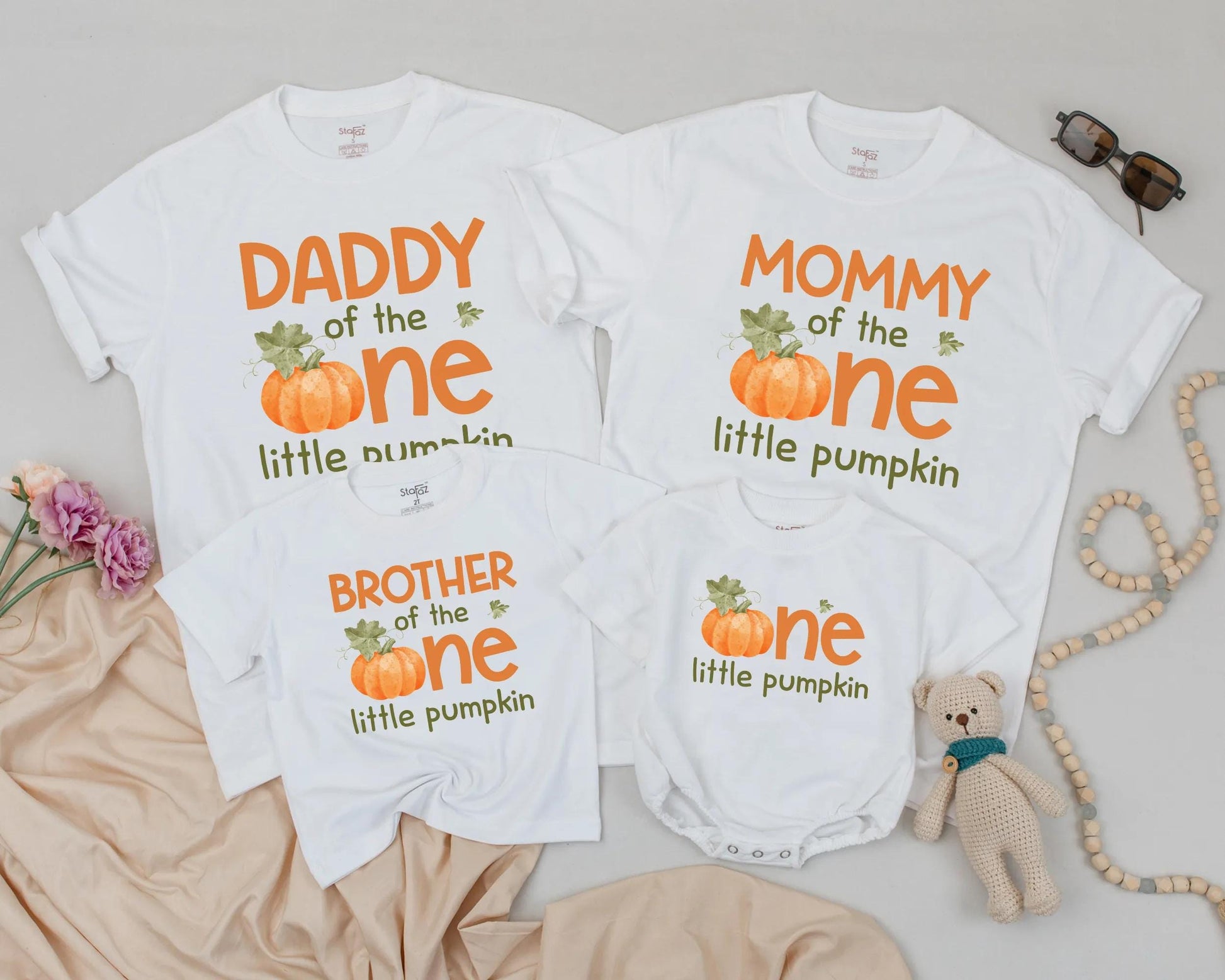 Our Little Pumpkin Is One Matching Family Shirts Retro Fall Pumpkin Birthday Party Outfits Daddy Mommy Brother Vintage Inspired