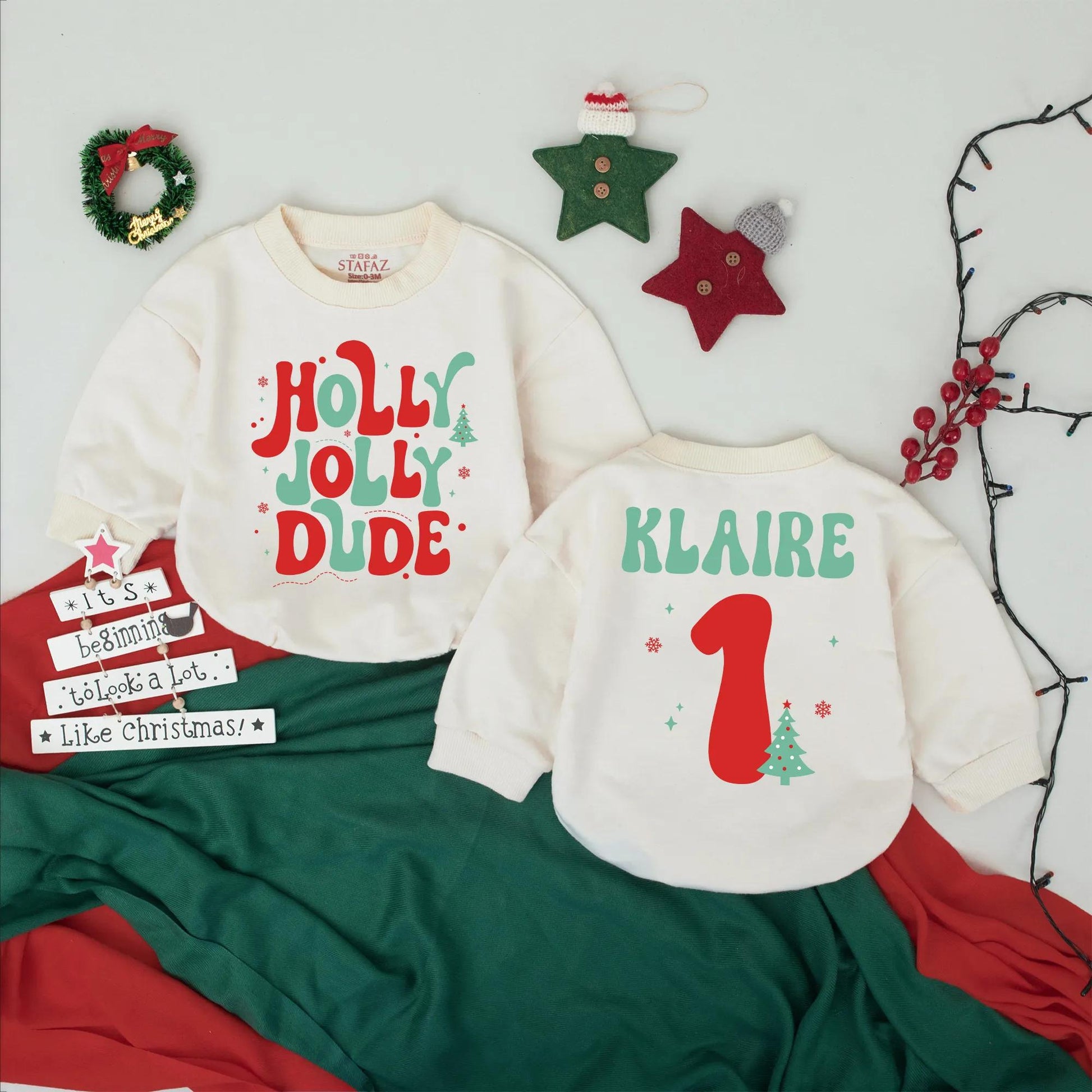 Personalized Holly Jolly Dude 1st Christmas Romper Outfit for Baby Boy, Custom Name Holiday Bodysuit, Xmas Gift, Newborn