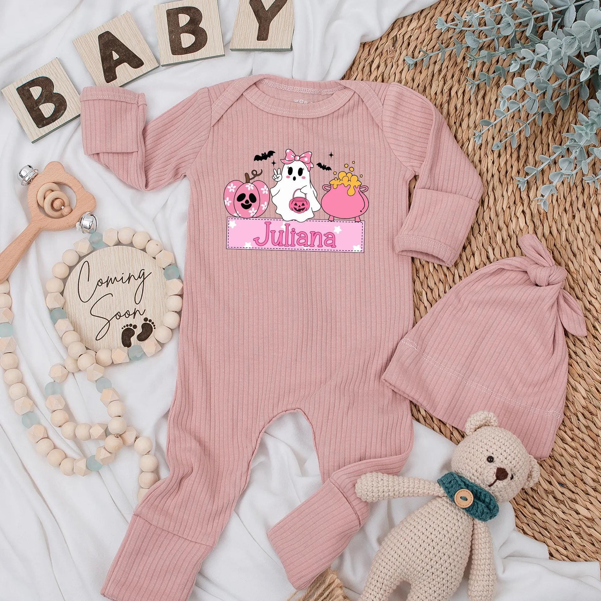 Juliana Halloween Baby Girl Bodysuit Cute Ghost Pumpkin Cauldron Pink Boo Newborn Outfit Baby Shower Gift First Halloween 139 chars