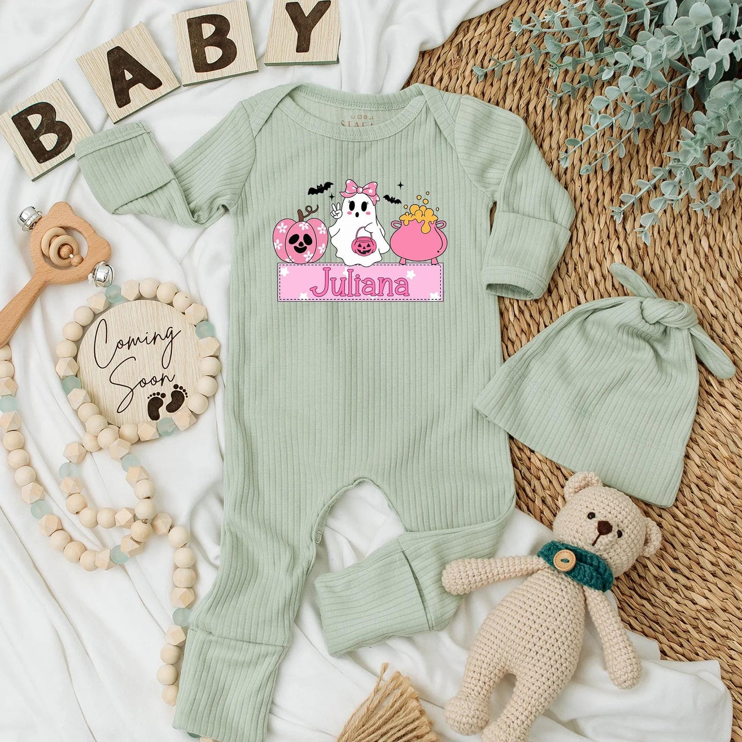 Juliana Halloween Baby Girl Bodysuit Cute Ghost Pumpkin Cauldron Pink Boo Newborn Outfit Baby Shower Gift First Halloween 139 chars