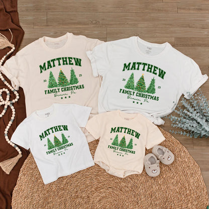 Custom Beaver, PA Family Christmas 2025 Shirt, Green Trees, Last Name, Festive Holiday Tee, Matching Family Vacation Trip, Green Block Letters 20 25